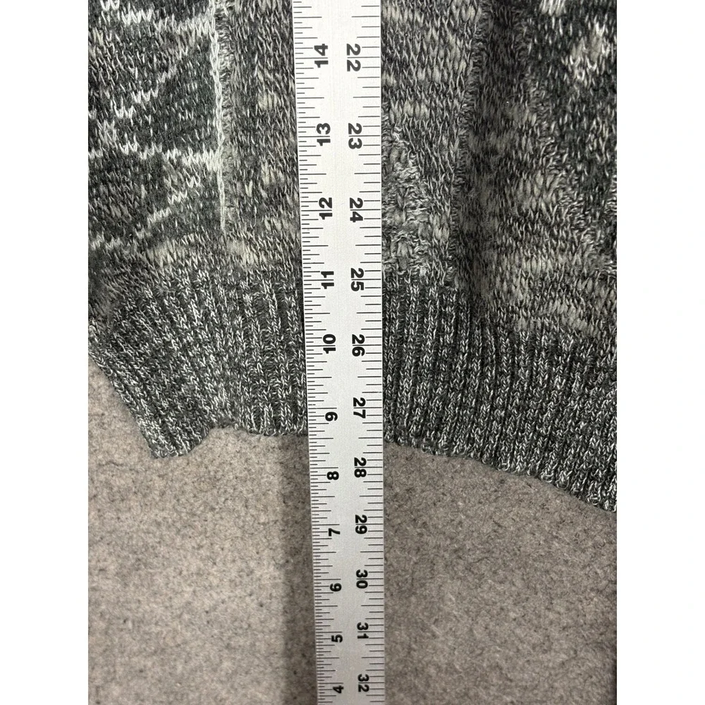 Saxony Vintage Mens Grey Geometric Knit Sweater Genuine Leather Patches Size M